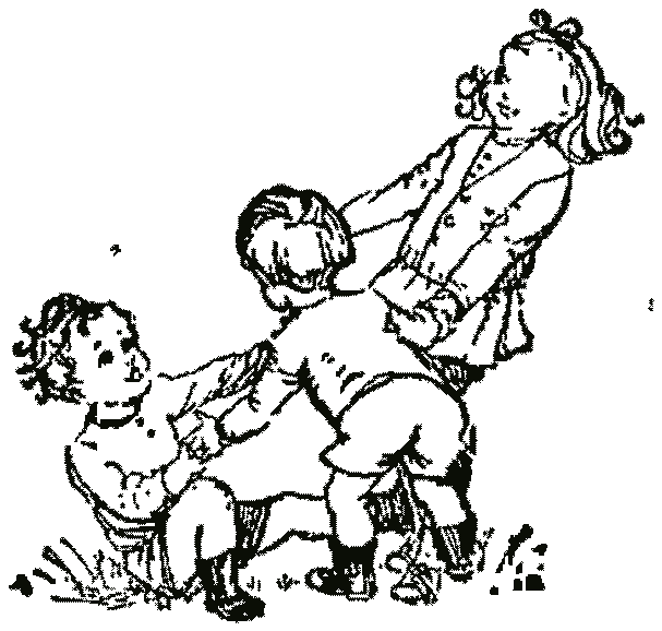 Three small children tumbling together