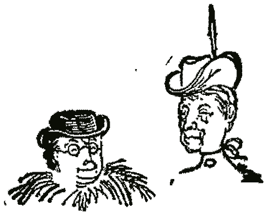 Two heads in hats, one in a bonnet