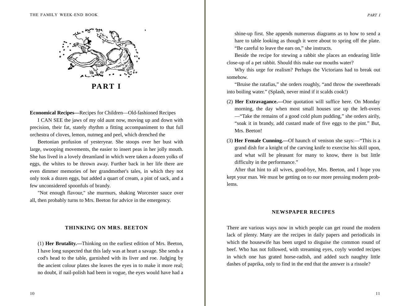 Pages 10 and 11 of The Family Week-End Book: Part I opens with a drawing of a dancing couple